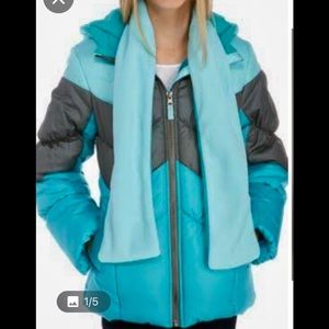 NWT London Fog Chevron color block Puffer Jacket w scarf 10-12